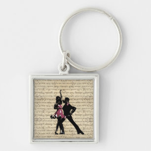 Ballroom dancers on vintage paper key ring