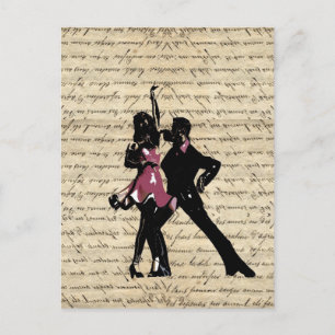Ballroom dancers on vintage paper postcard