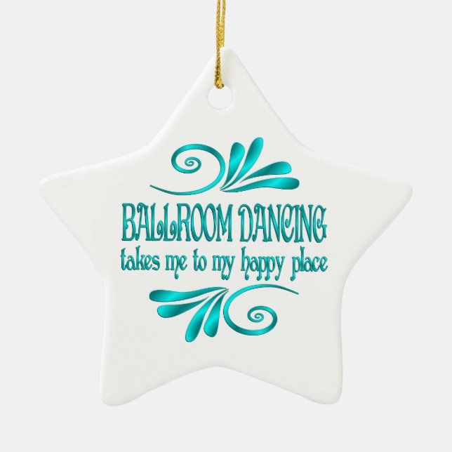 Ballroom Dancing Happy Place Ceramic Tree Decoration (Front)