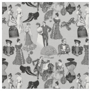 ballroom victorian era fashion toile black white fabric