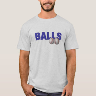 Balls Baseball Navy Text On Grey T-Shirt S M L XL