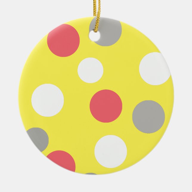 Balls Circles Pattern Grey White Coral Pink Ceramic Tree Decoration (Front)