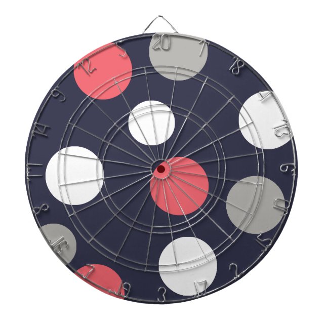Balls Circles Pattern Grey White Coral Pink Dartboard (Front)