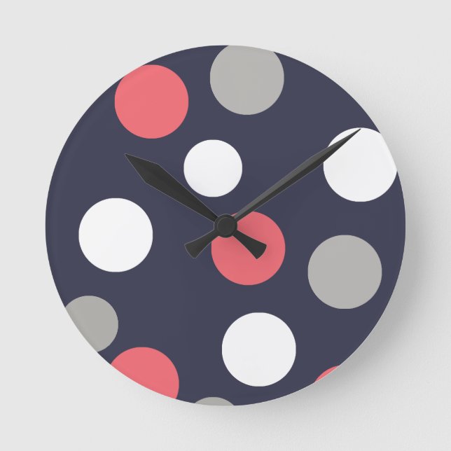 Balls Circles Pattern Grey White Coral Pink Round Clock (Front)
