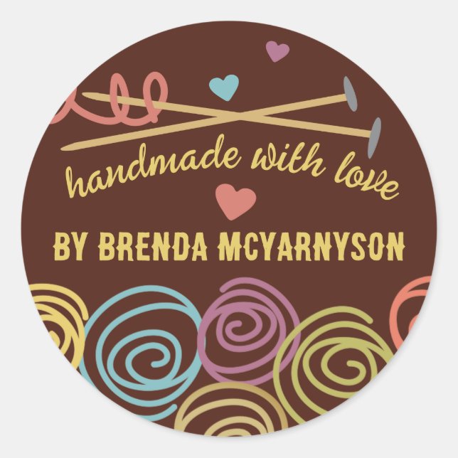 Balls of yarn knitting needles knitter crafts classic round sticker (Front)