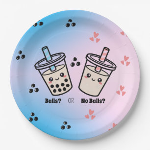 Balls or No Balls Bubble Tea Boba Gender Reveal Paper Plate