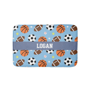 Balls Sports Themed Pattern Boys Room Decor Bath Mat