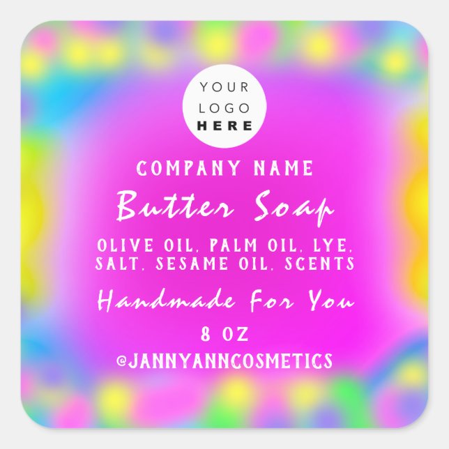Balm Soap Cosmetics Holograph Custom Logo White Square Sticker (Front)