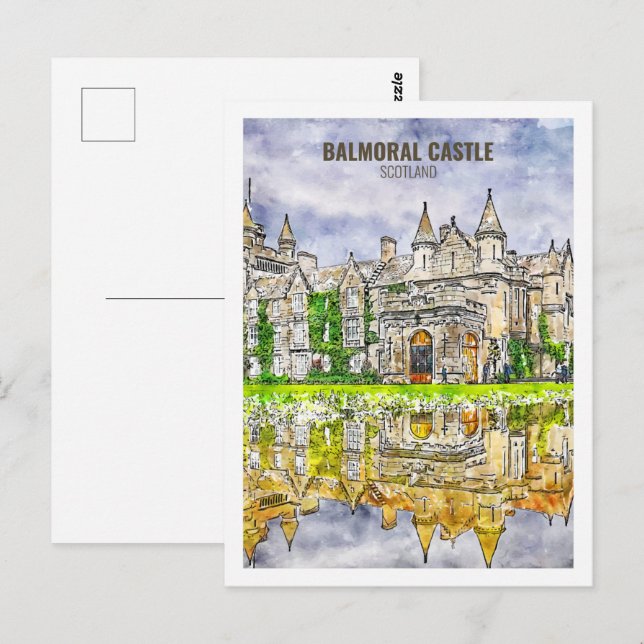 Balmoral Castle Scotland Travel Watercolor Sketch Postcard (Front/Back)