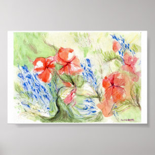 Balsam and Lobelia flowers Poster