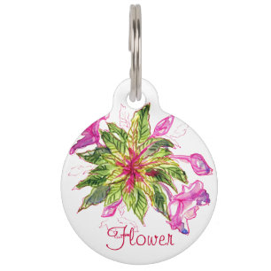 Balsam Bouquet Pink Flowers Green Leaves Pet Tag
