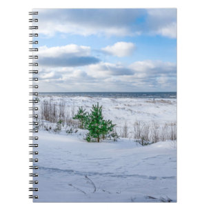 Baltic sea coast covered in snow in winter notebook