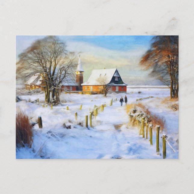 Baltic sea village in winter. People walking Postcard (Front)