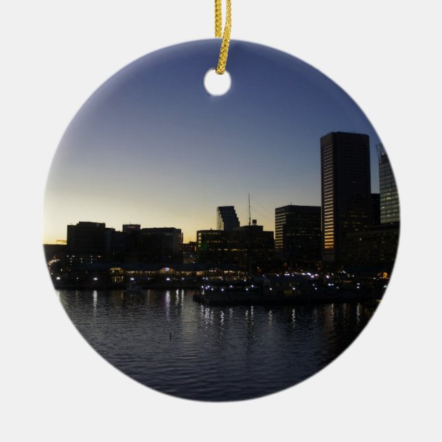 Baltimore at Night Ceramic Tree Decoration (Front)