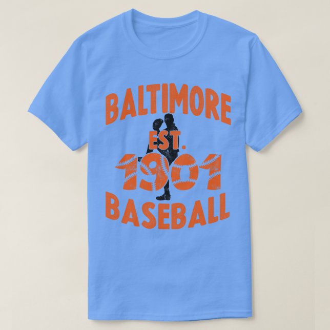 Baltimore Baseball Est 1901 Baseball Pitcher Vinta T-Shirt (Design Front)
