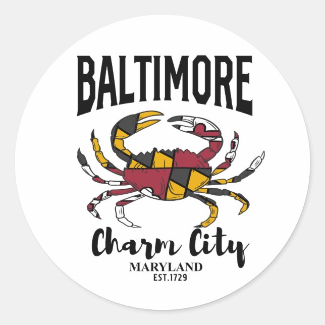 Baltimore Charm City Crab Classic Round Sticker (Front)
