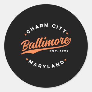 Baltimore Charm City Maryland Red White Text Classic Round Sticker