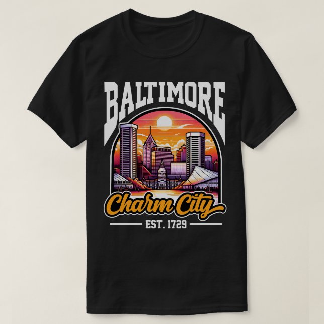 Baltimore Charm City Skyline TShirt (Design Front)