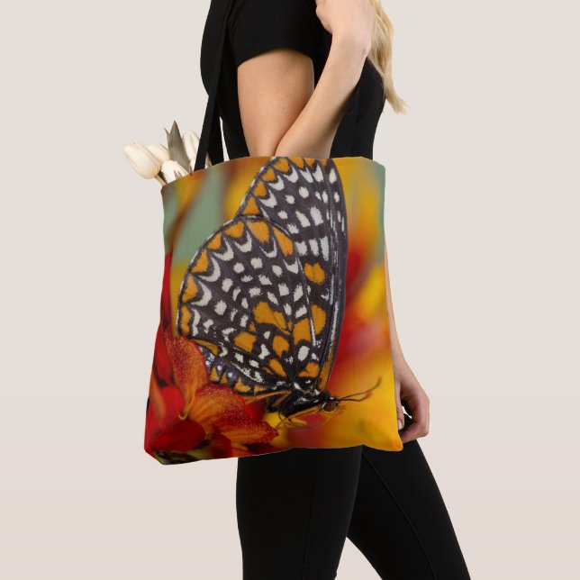 Baltimore-Chequered Butterfly Tote Bag (Close Up)