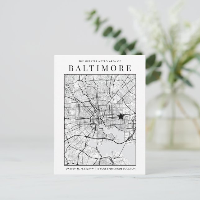 Baltimore City Map + Location Marker  Postcard (Standing Front)