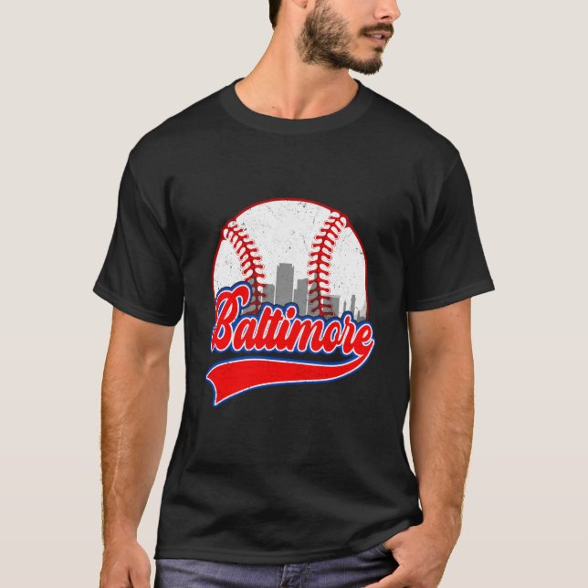 Baltimore Cityscape Baseball T-Shirt (Front)