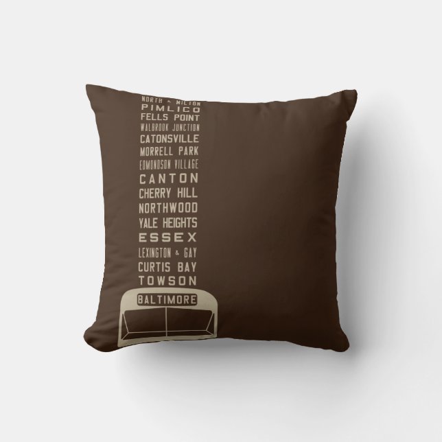 Baltimore Flxible Bus Scroll Throw Pillow (Brown) (Front)