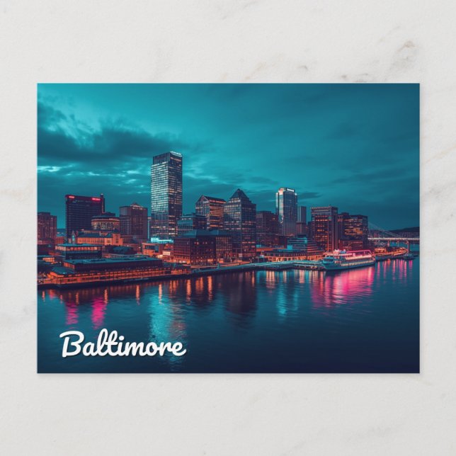 Baltimore Inner Harbor Night View Postcard (Front)