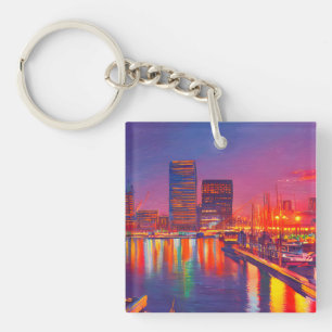 Baltimore Inner Harbour at Night Key Ring