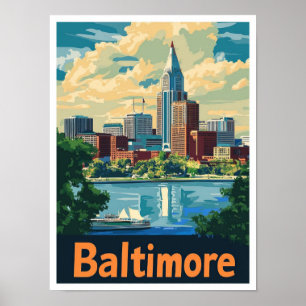 Baltimore Maryland Art Vintage Travel Illustration Poster