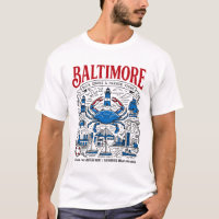 Baltimore Maryland Blue Crab And Harbour Illustrat