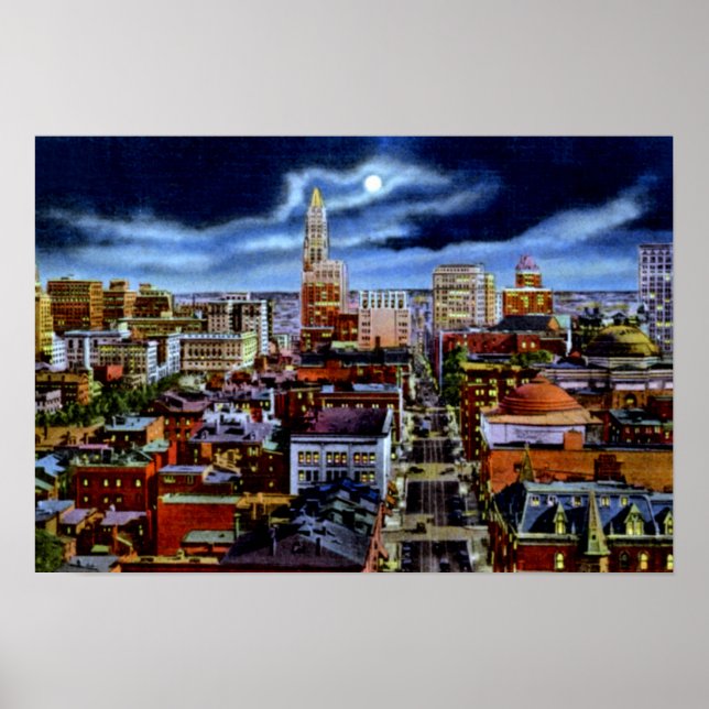 Baltimore Maryland City Skyline at Night Poster (Front)