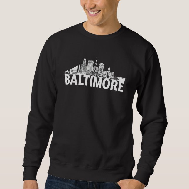 Baltimore Maryland City Skyline Silhouette Outline Sweatshirt (Front)