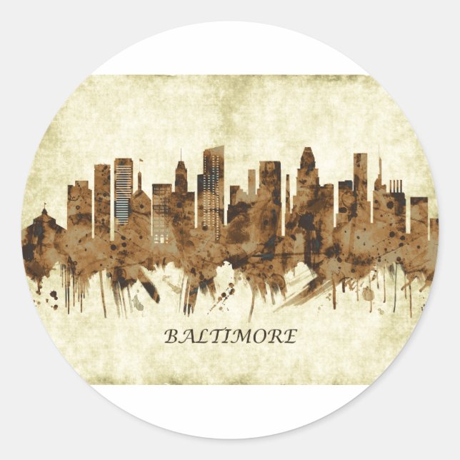 Baltimore Maryland Cityscape Classic Round Sticker (Front)
