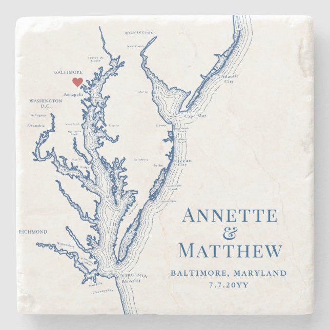 Baltimore Maryland Destination Wedding Favour Stone Coaster (Front)