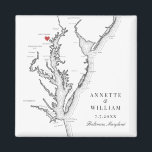 Baltimore Maryland Elegant Black White Wedding Magnet<br><div class="desc">Commemorate your Baltimore wedding with our keepsake magnets, featuring a charming Chesapeake Bay map theme. Perfect for cherished venues such as The Grand Baltimore, The Belvedere, The Walters Art Museum, Baltimore Museum of Industry, and The Engineer's Club, these magnet wedding favours add a local touch to your special day. Order...</div>
