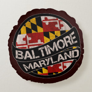 Baltimore Maryland flag grunge round pillow