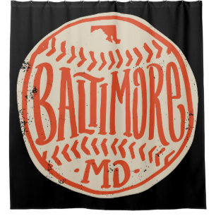 Baltimore Maryland Hand-Drawn Baseball Typography Shower Curtain