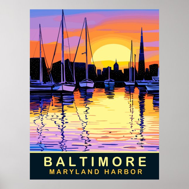 Baltimore, Maryland Harbour, Sunset, Travel Poster (Front)