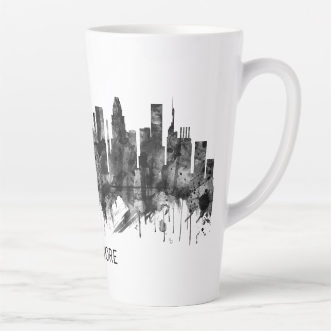 Baltimore Maryland Skyline BW Latte Mug (Right)