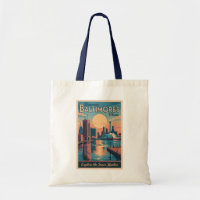 Baltimore Maryland Skyline Travel Art Vintage