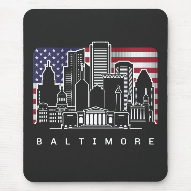 Baltimore Maryland Skyline USA Flag Mouse Pad (Front)