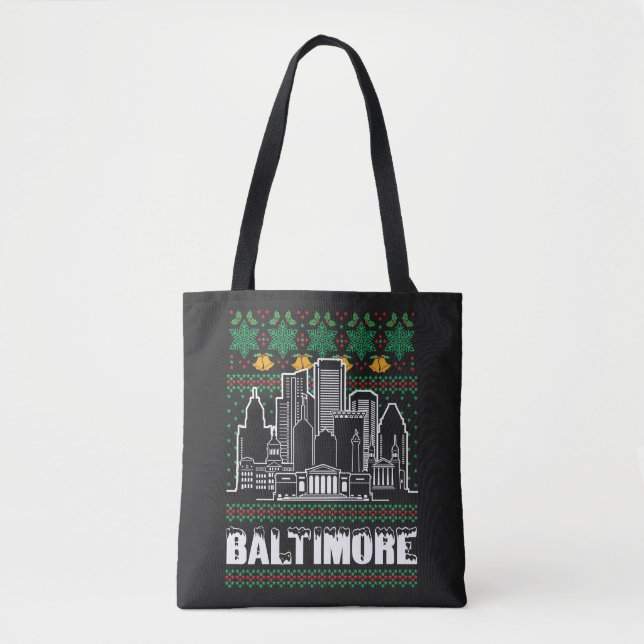 Baltimore Maryland Ugly Christmas Tote Bag (Front)
