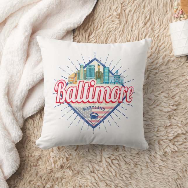 Baltimore Maryland United States Skyline Vintage Cushion (Blanket)