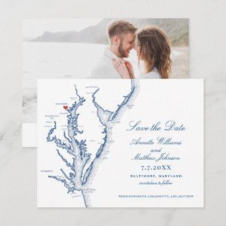 Baltimore Maryland Wedding Elegant Navy Map Save The Date