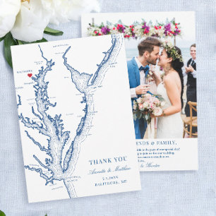 Baltimore Maryland Wedding Navy Blue Flat Thank You Card