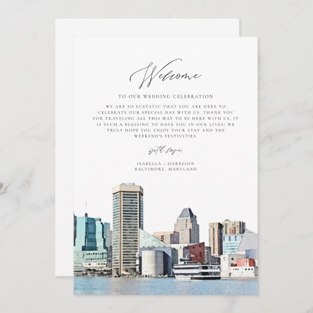 BALTIMORE MARYLAND Welcome Letter Timeline Card (Front/Back)