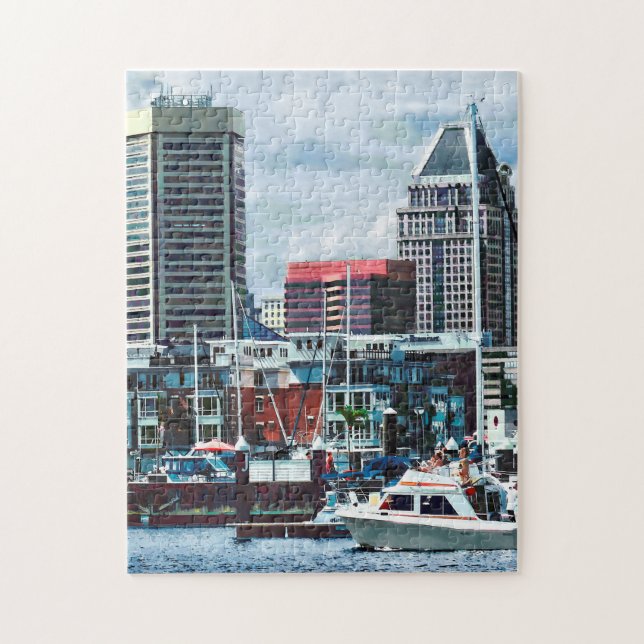 Baltimore MD - Baltimore Skyline at Charles River Jigsaw Puzzle (Vertical)