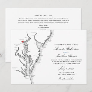 Baltimore MD Chesapeake Bay Map All in One Wedding Invitation