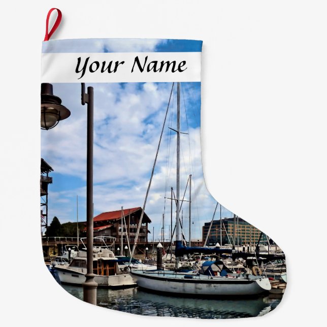 Baltimore MD - Marina Near Fells Point Large Christmas Stocking (Front)
