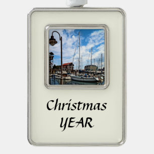 Baltimore MD - Marina Near Fells Point Silver Plated Framed Ornament